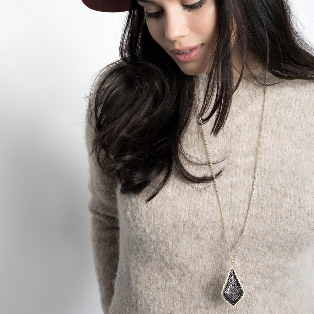 Aiden Gold Long Pendant Necklace In Gunmetal